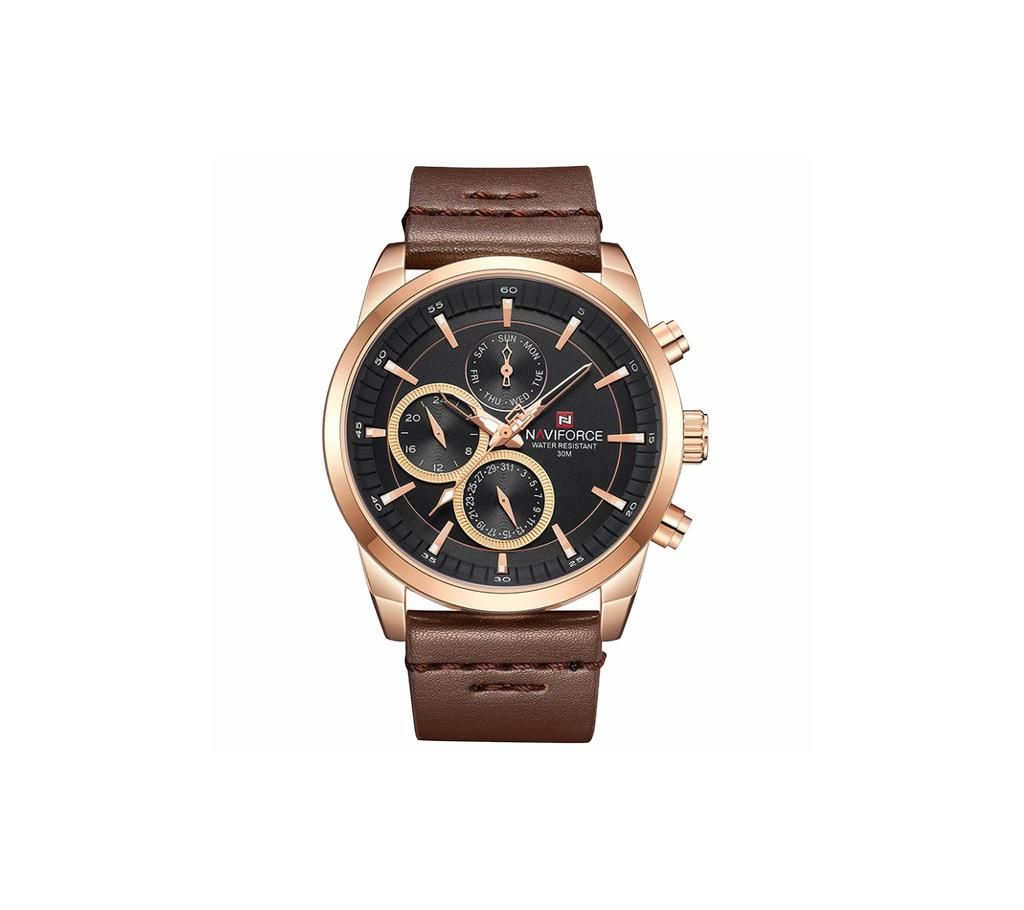 NAVIFORCE NF9148 Dark Brown PU Leather Chronograph Watch For Men - RoseGold & Dark Brown