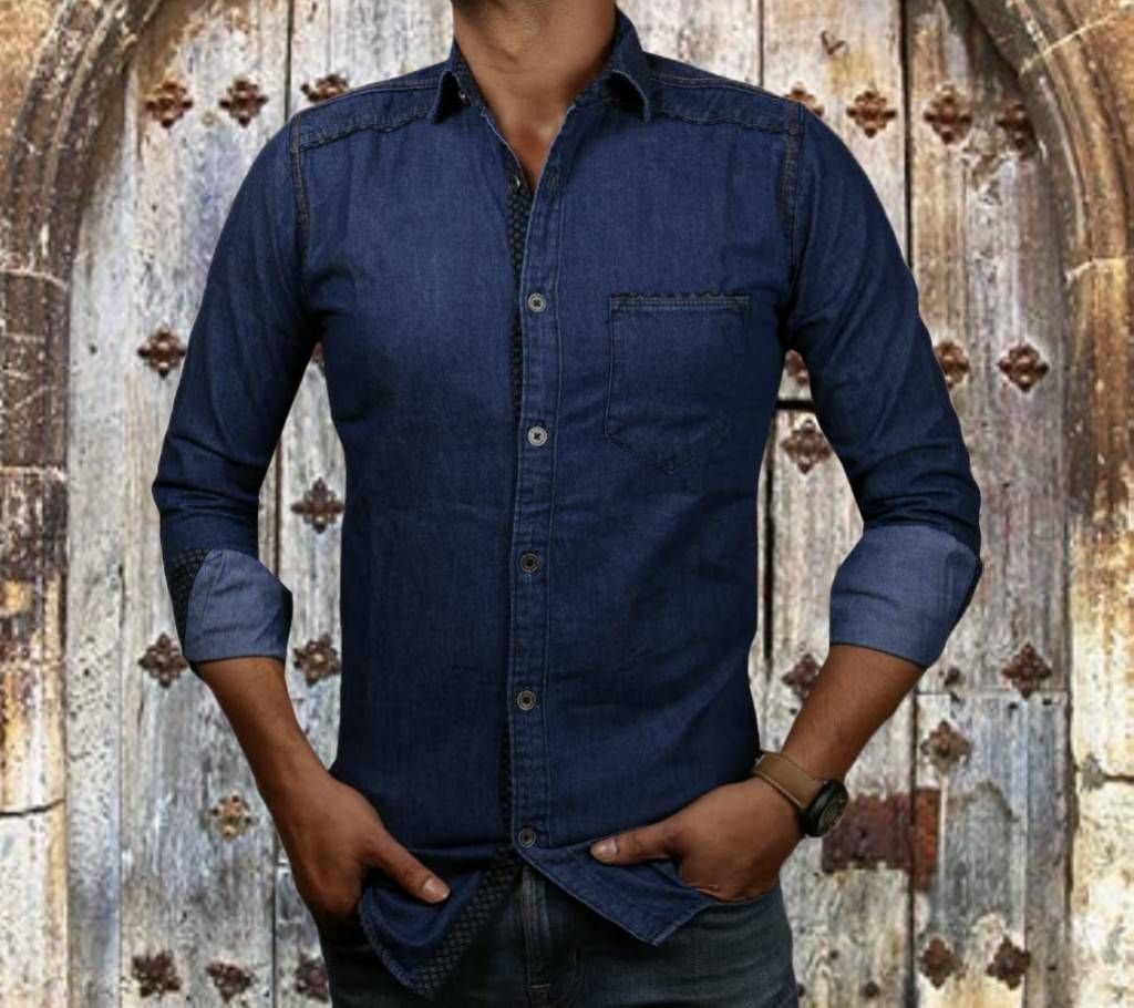 MENS PURE COTTON, LONG-SLEEVE DENIM-SHIRT.