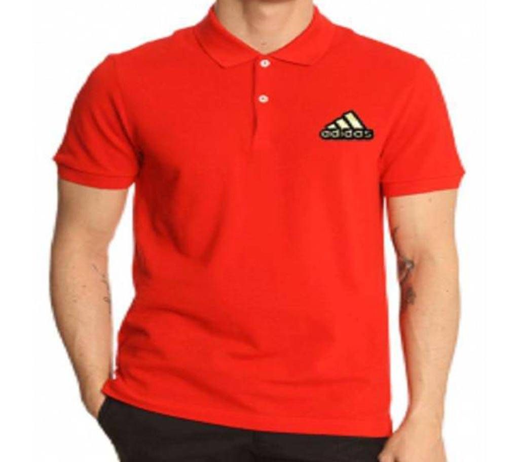 Red Adidas logo Cotton Short Sleeve Polo for Men-Copy
