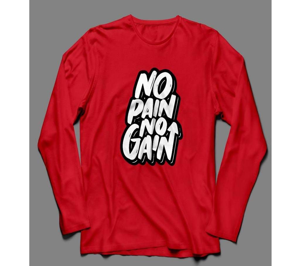 No Pain No Gain Long Sleeve Red Cotton T-shirt