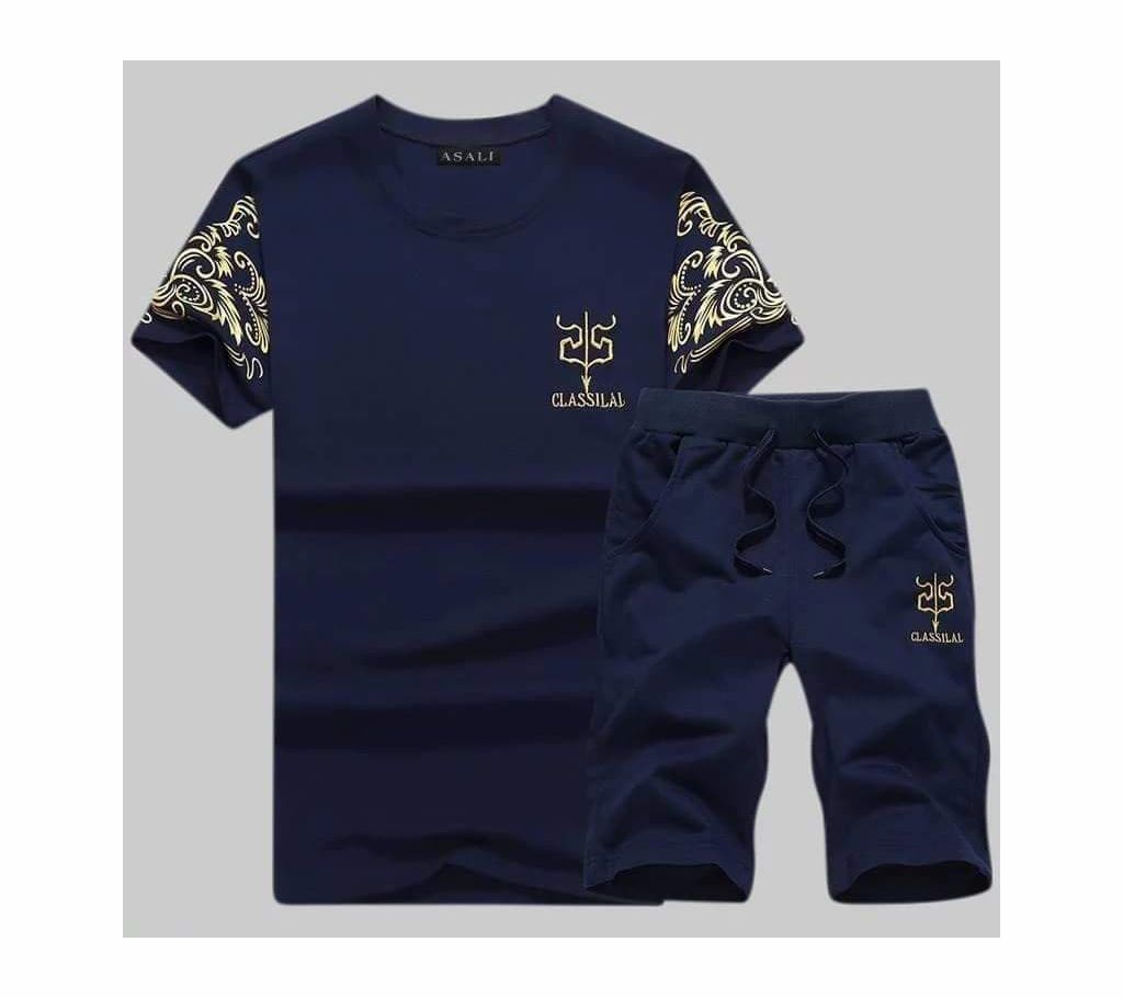 Half Sleeve Cotton Printed Tshirt for men-Black(Only T shirt without Pant)