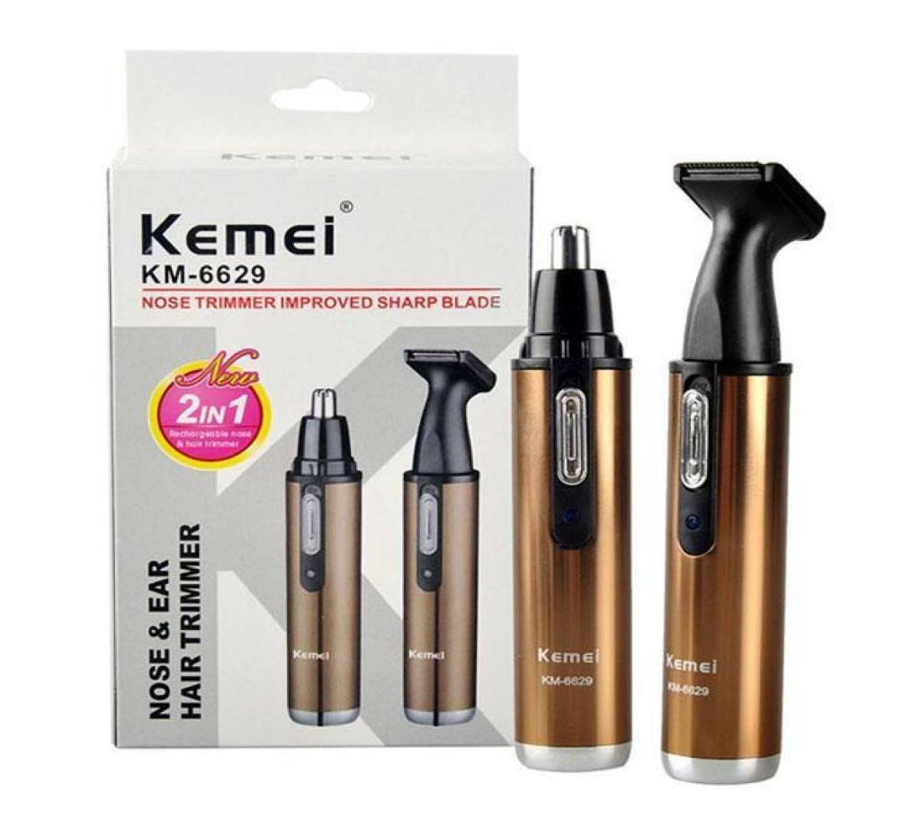 Kemei KM-6629 2 In 1 Nose and Ear Hair Beard Trimmers - Gold