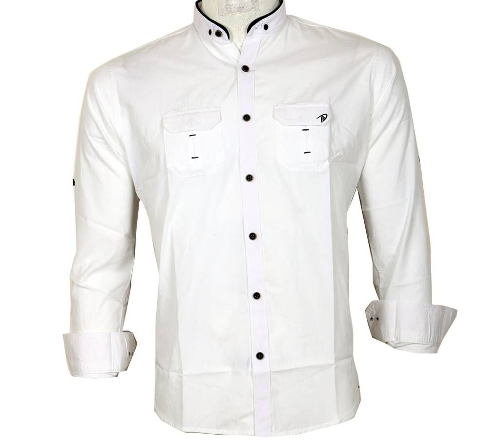 Gents Full-sleeve Cotton Band Collar Shirt