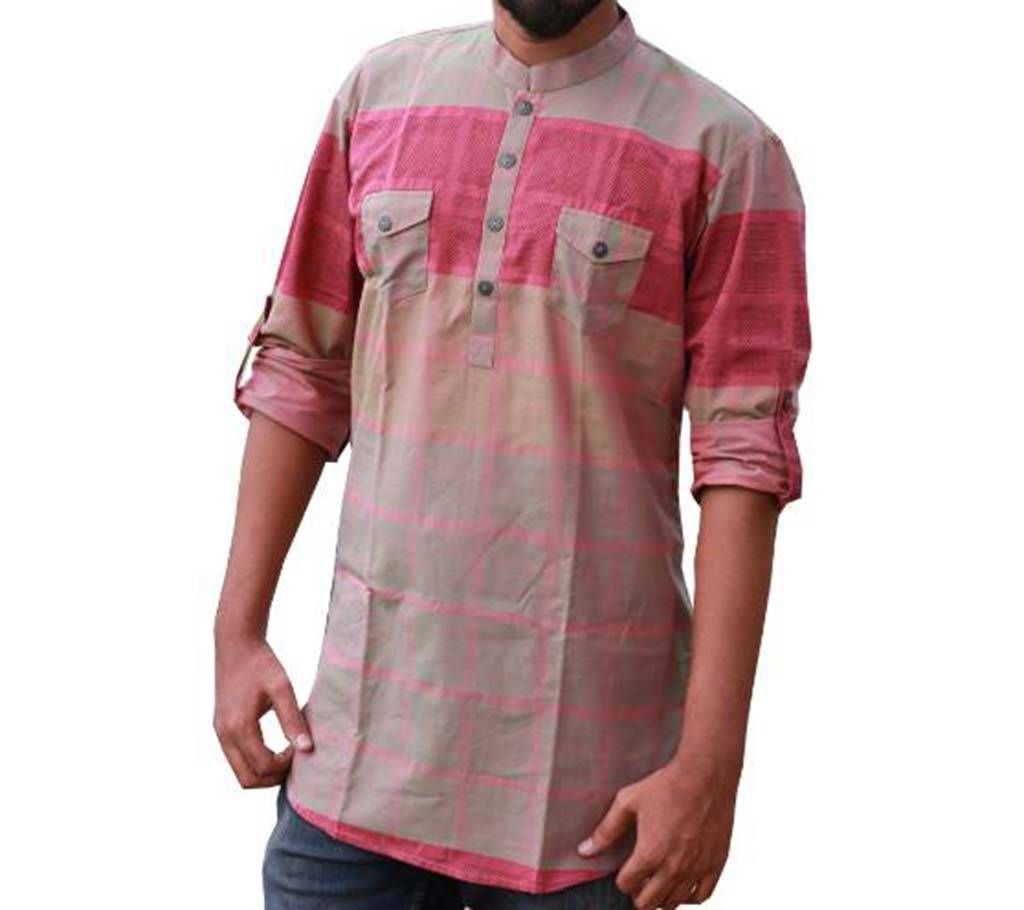 Mens Deep Pink Printed Cotton Katua