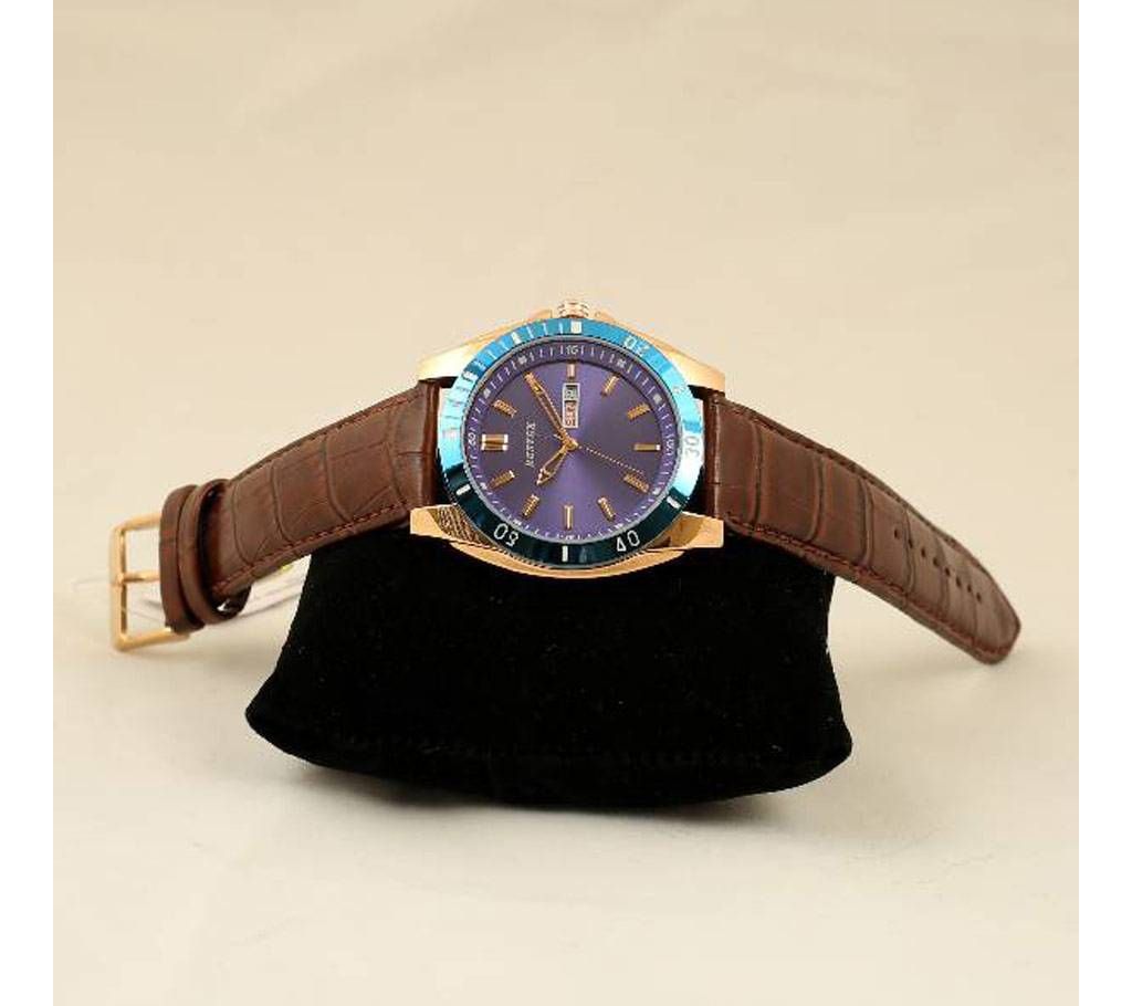 Blue Dial Brown Strap Leather Rentex Watch