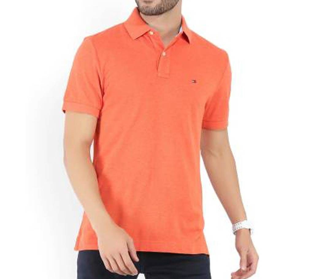 Solid Men's Polo Neck Orange Shirt