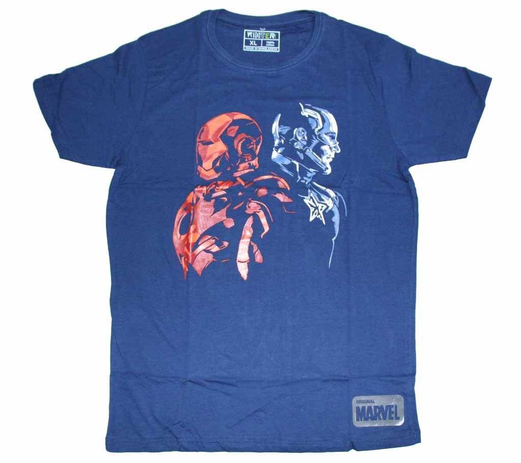 Sky Blue Robots Mens cotton T-shirt