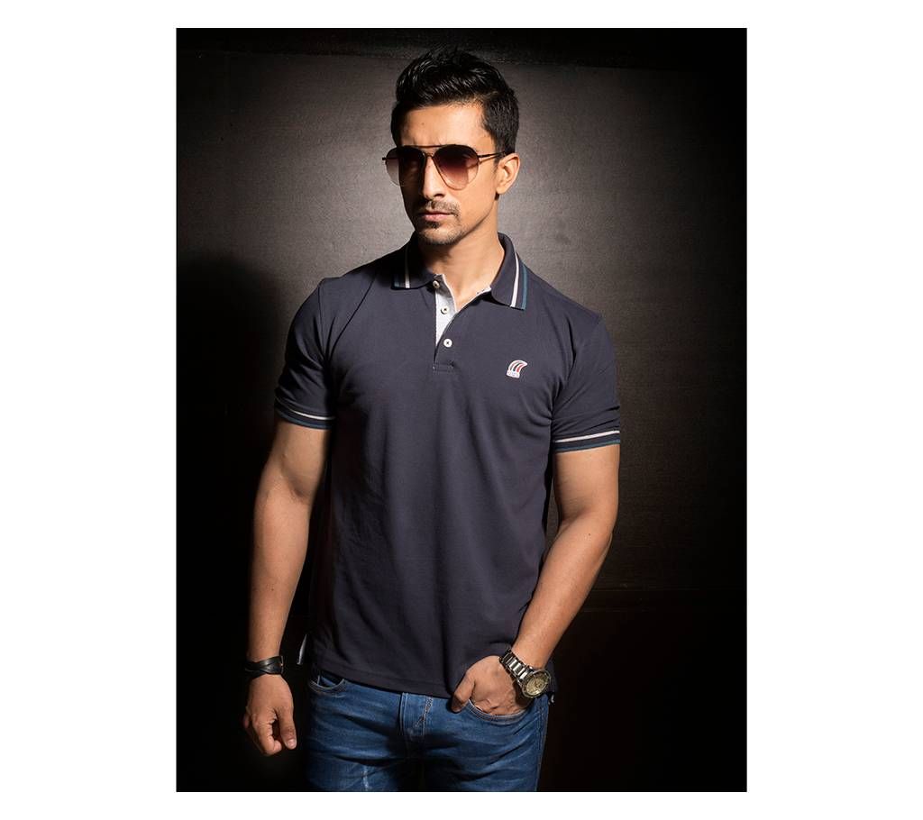 Asmoor Navy Blue Cotton half sleeve polo shirt for men 