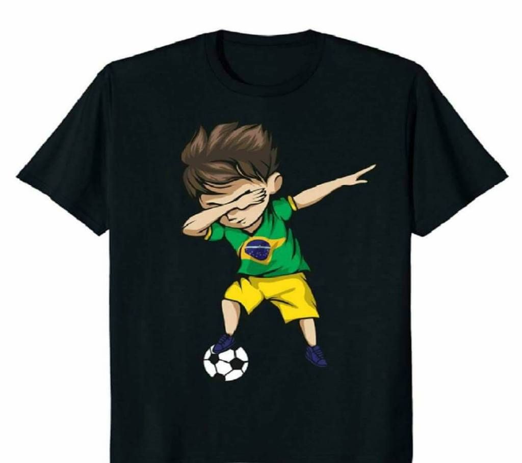 A T-shirt is a style of men fabric shirt, named after the T shape of the body and sleeves. It is normally associated with short sleeves, a round neckline, known as a crew neck, with no collar. T-shirts are generally made of a light, inexpensive fabri