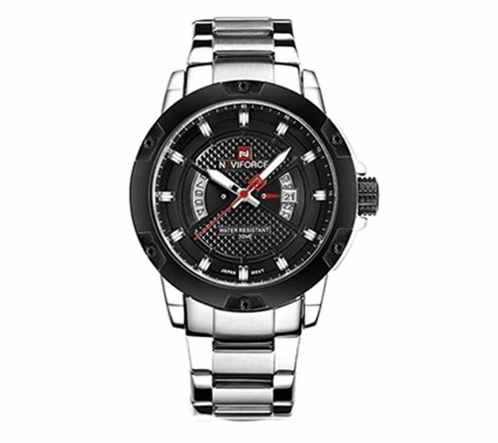 Naviforce 9085 Black and Silver Stainless Steel Analog Watch