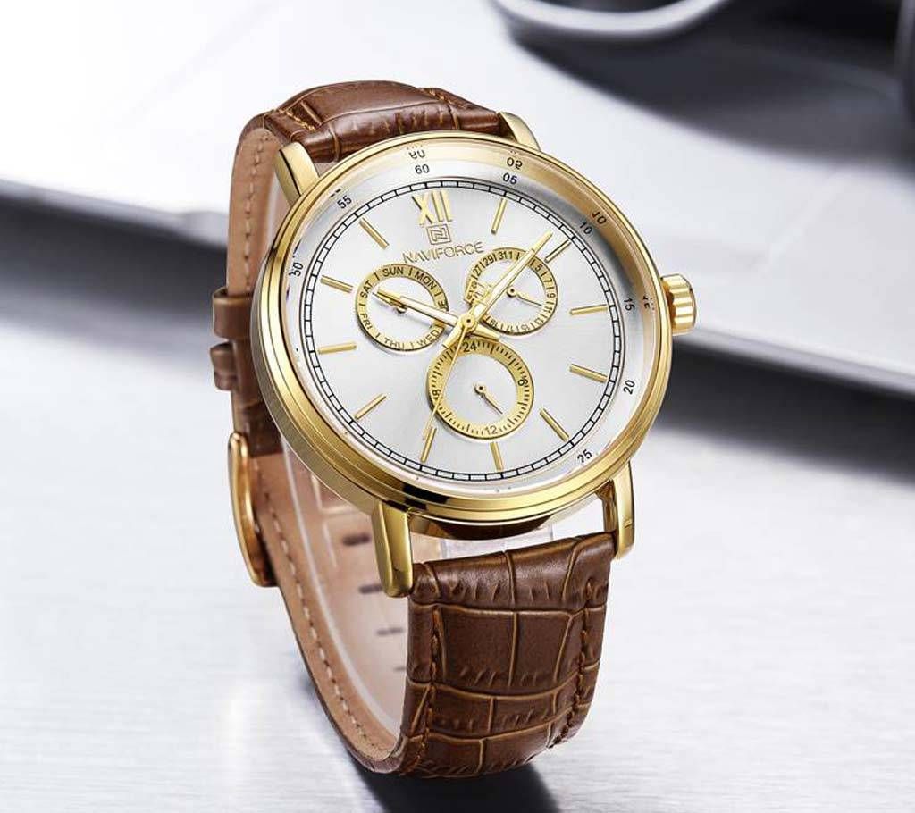 NAVIFORCE NF3002 BROWN PU LEATHER Chronometer WRIST WATCH