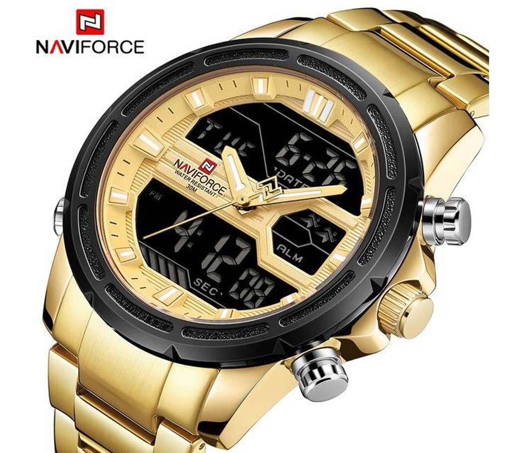 NAVIFORCE NF9138 STAINLESS STEEL DUAL TIME WRIST WATCH FOR MEN - GOLDEN