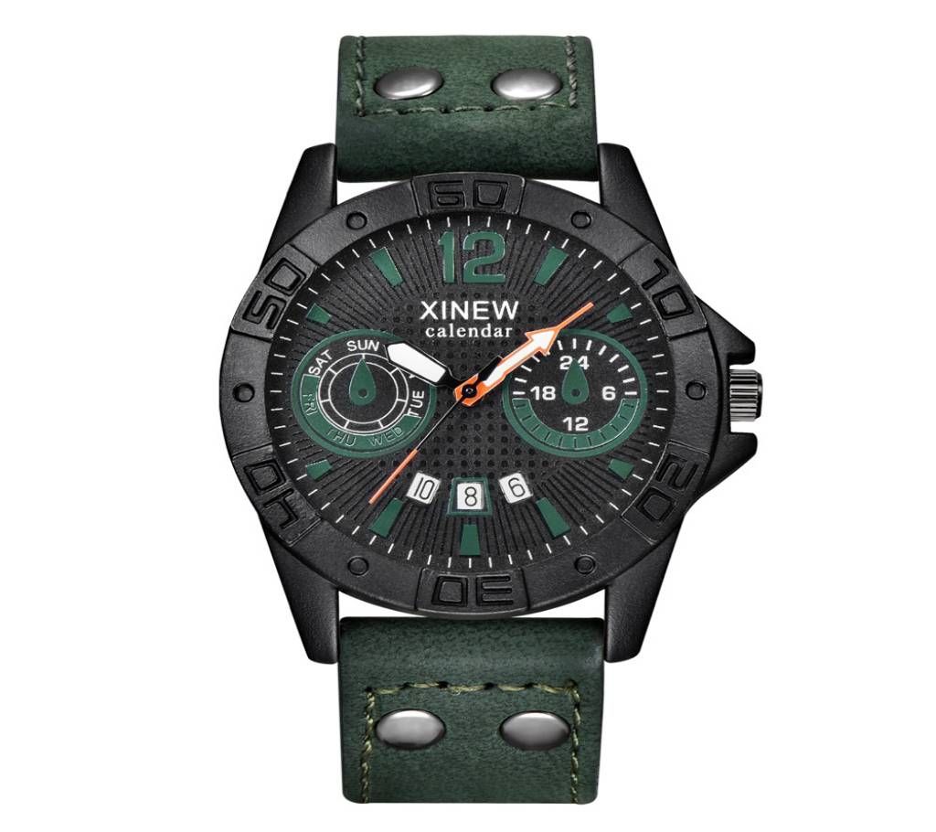 New Fashion Leather Strap Quartz Men Clock Male Casual Watch - Dark Green (Copy)