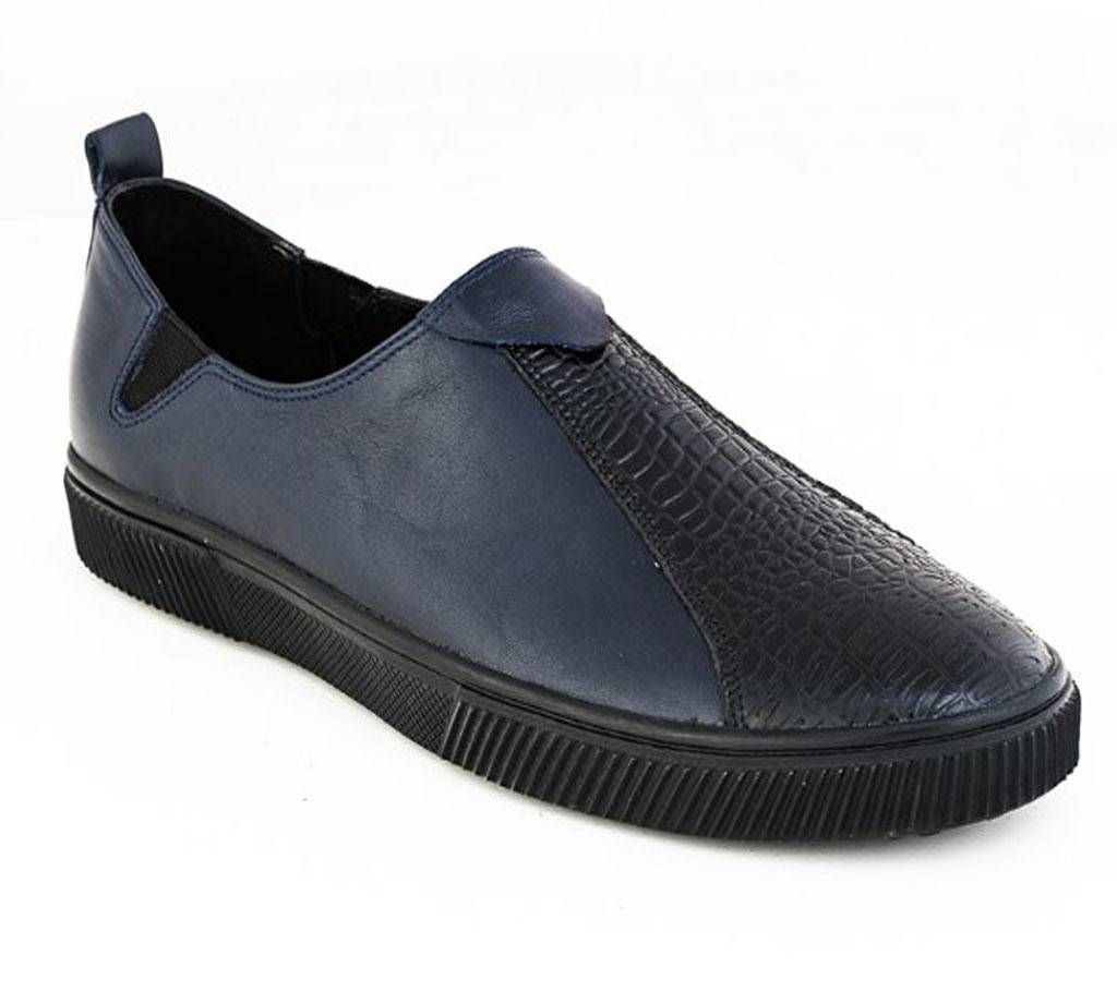 MENS SLIP ON LEATHER SNEAKERS NAVY/BLACK SHOE