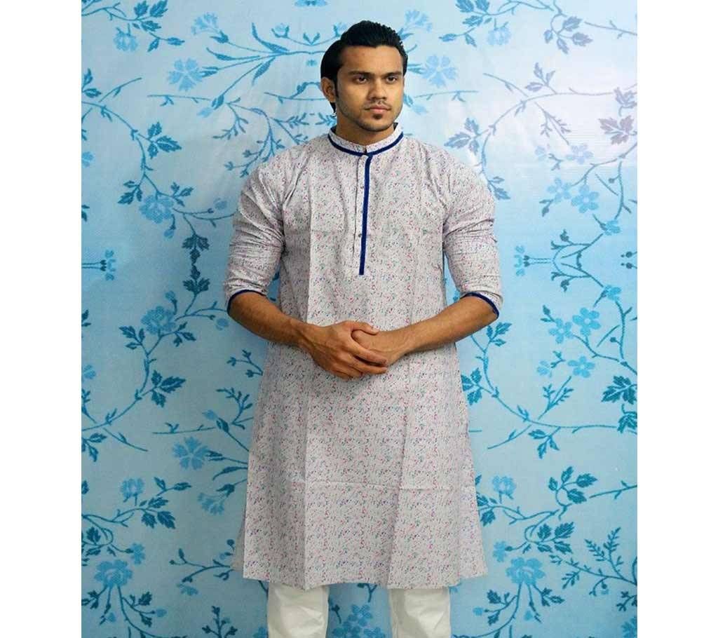 Cool Grey Semi Long Cotton Panjabi for Men