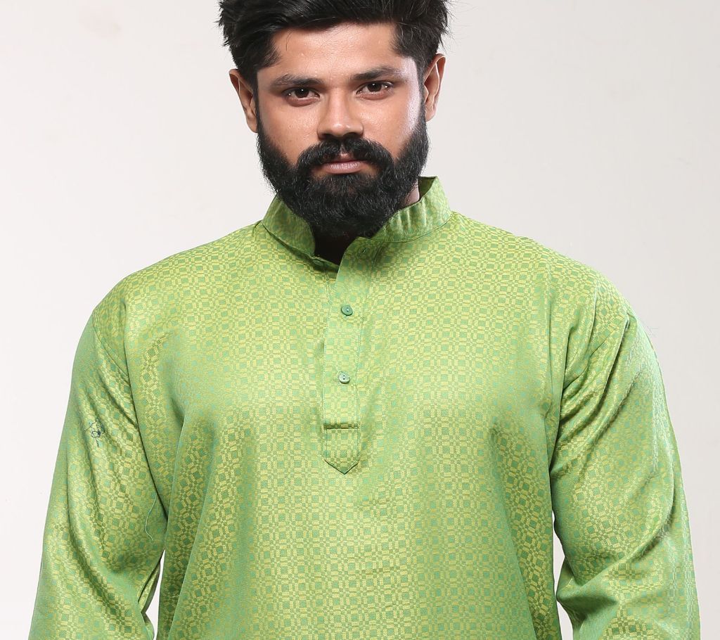 Mens Cotton Punjabi - Lime Green Silk(Code-SU922)