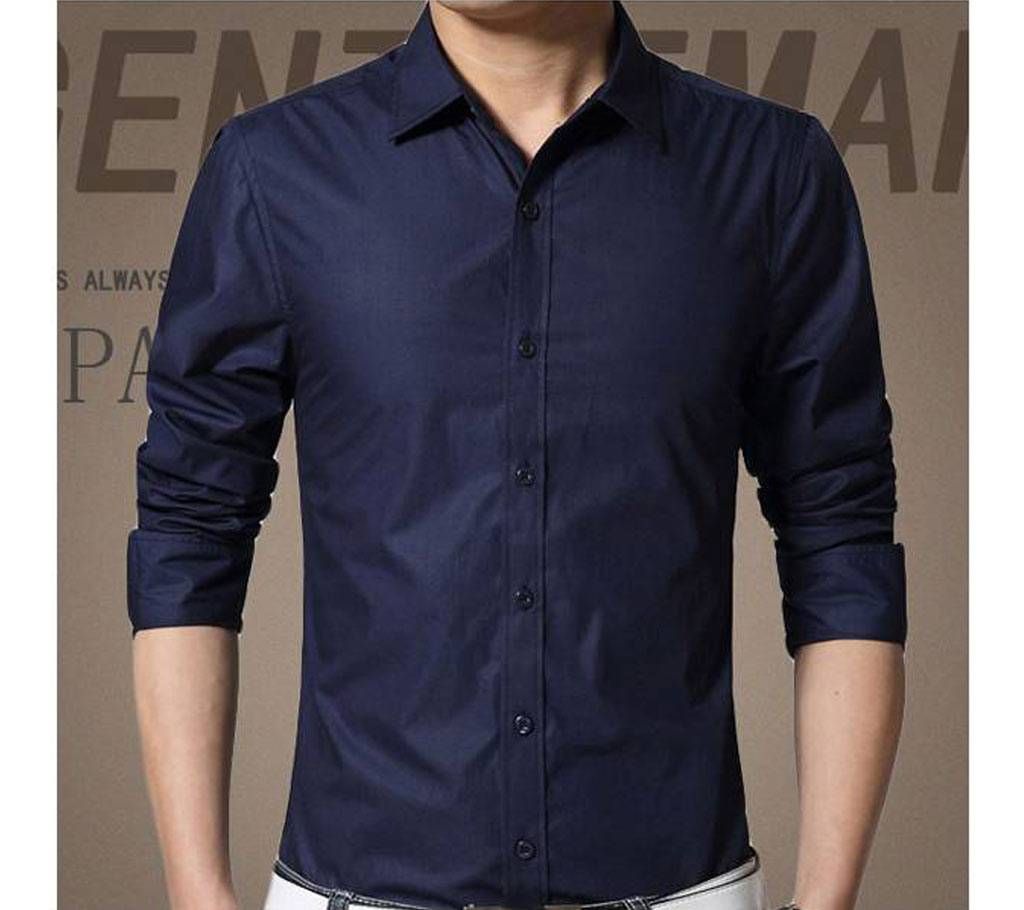 Men's Full Sleeve Cotton Shirt (Navy Blue)