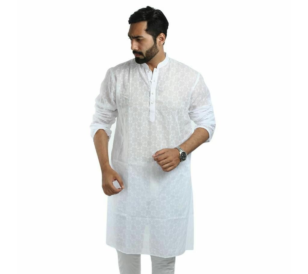Thai Cotton Panjabi For Man Full White With Ball Print