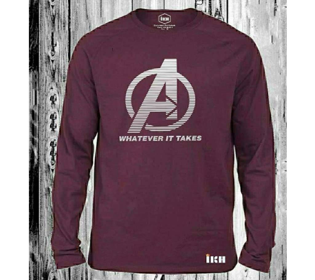 Avengers Full Sleeve T-Shirt for Man Maroon - 100% Cotton