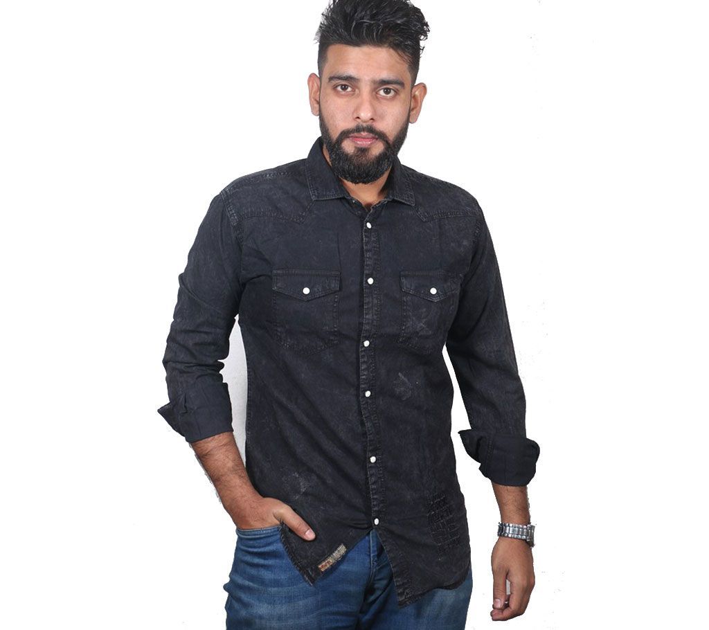 Mens Full Sleeve Black Denim Shirt