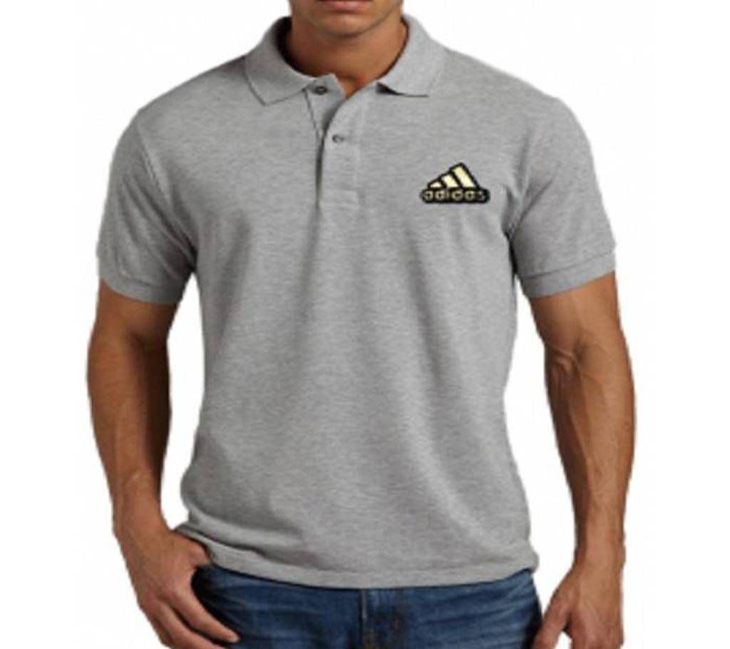 Grey Adidas logo Cotton Short Sleeve Polo for Men-Copy