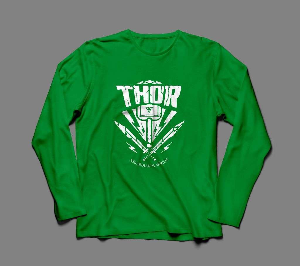 THOR LONG SLEEVE GREEN  COTTON TSHIRT FOR MEN