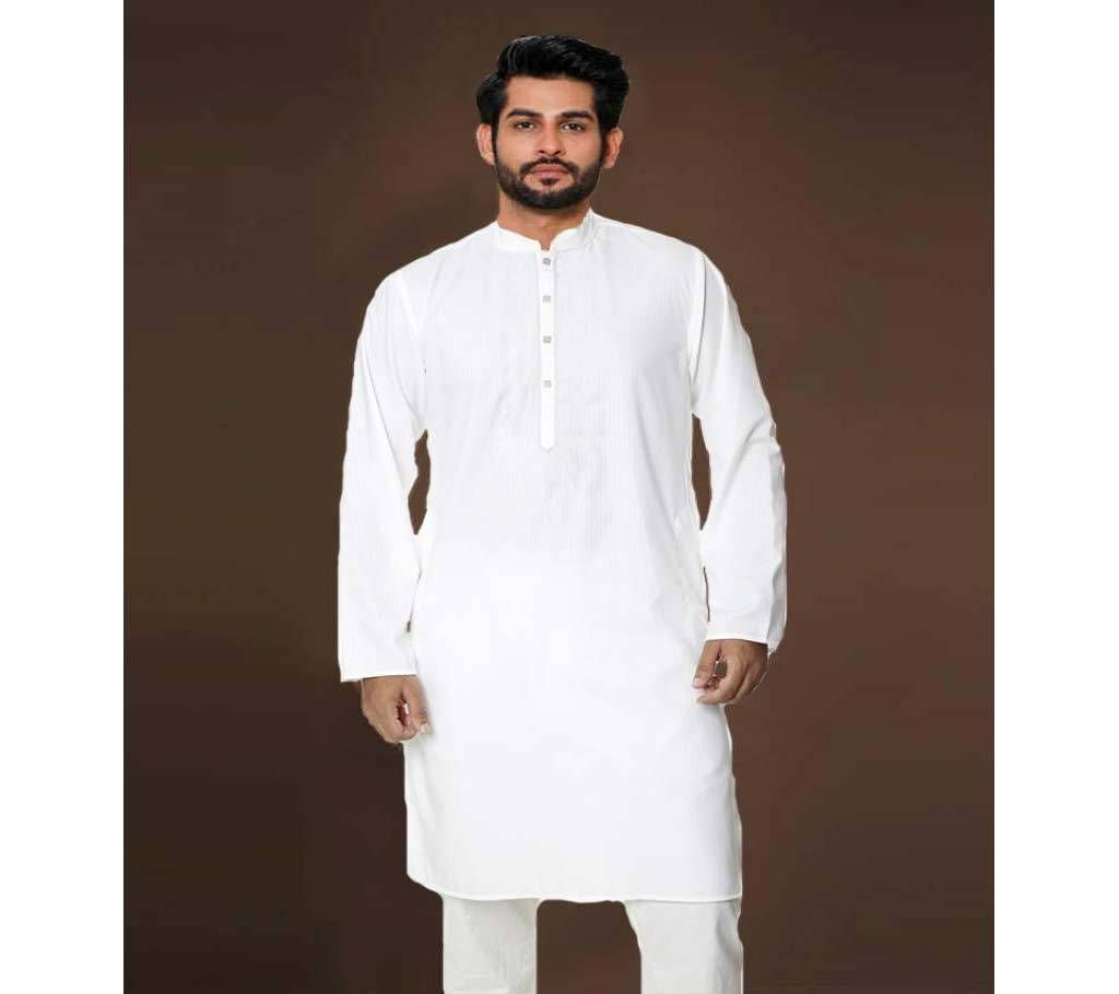 White Semi Long Panjabi For Men 