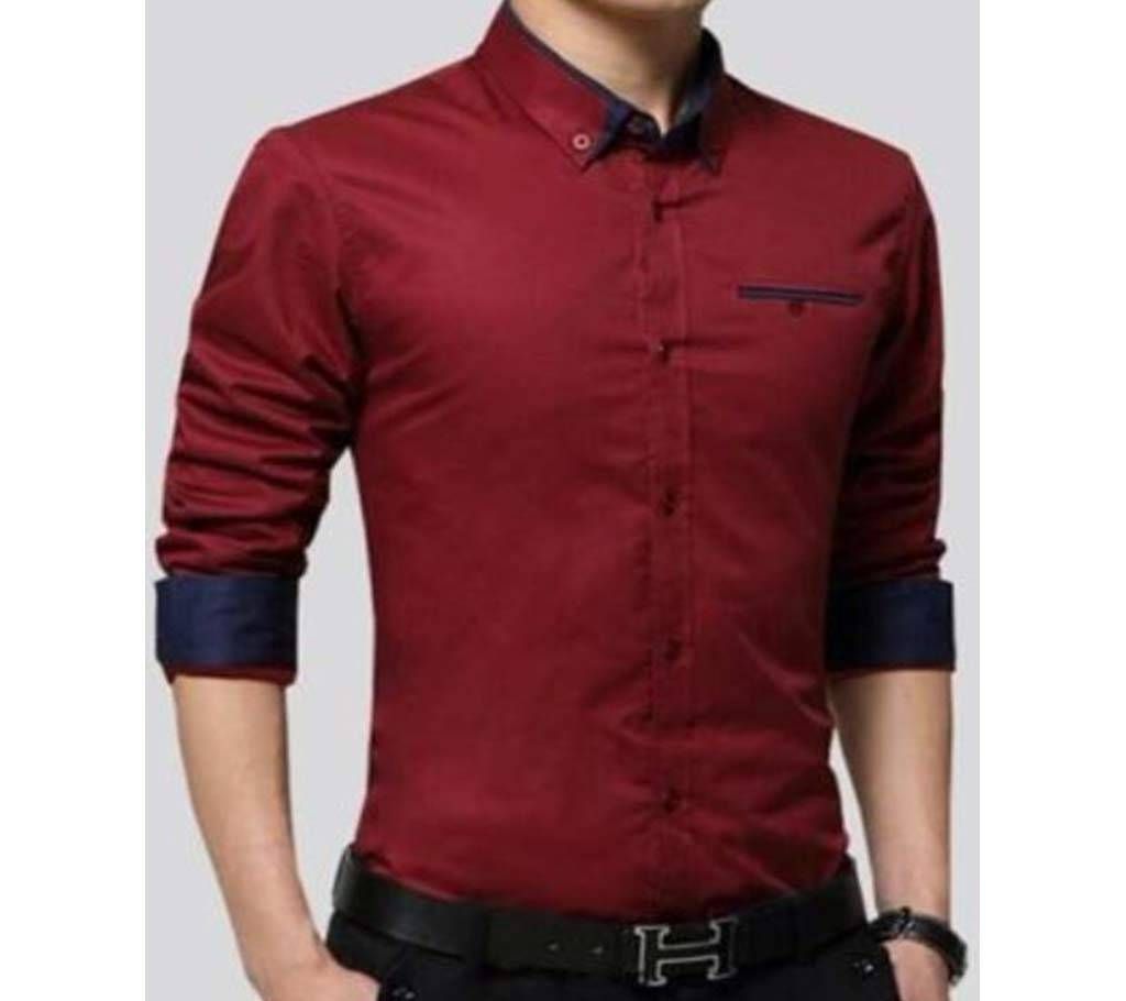 Maroon Long Sleeve Casual Shirt For Men  Upf
