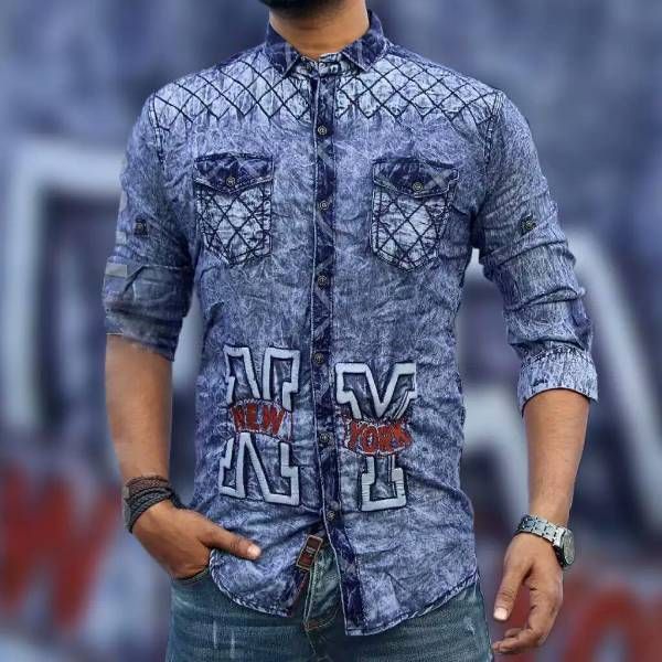 Denim Cotton Fabric Indian Shirt