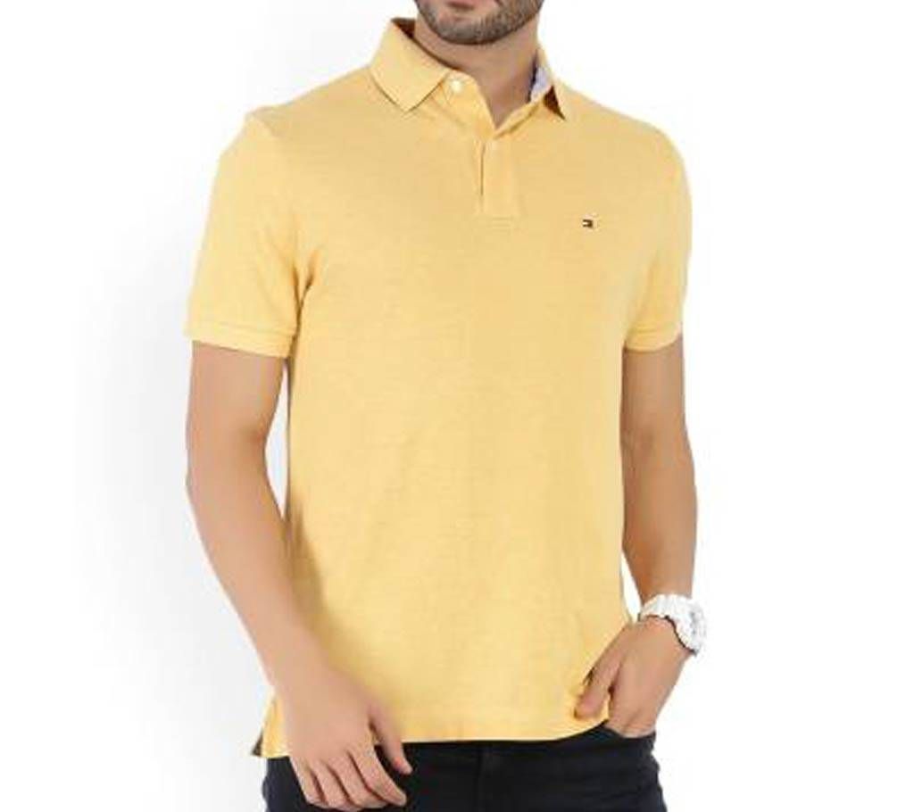 Solid Men's Polo Neck Yellow Shirt