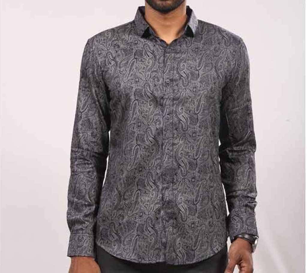 Black Cotton Long Sleeve Casual Shirt for Men