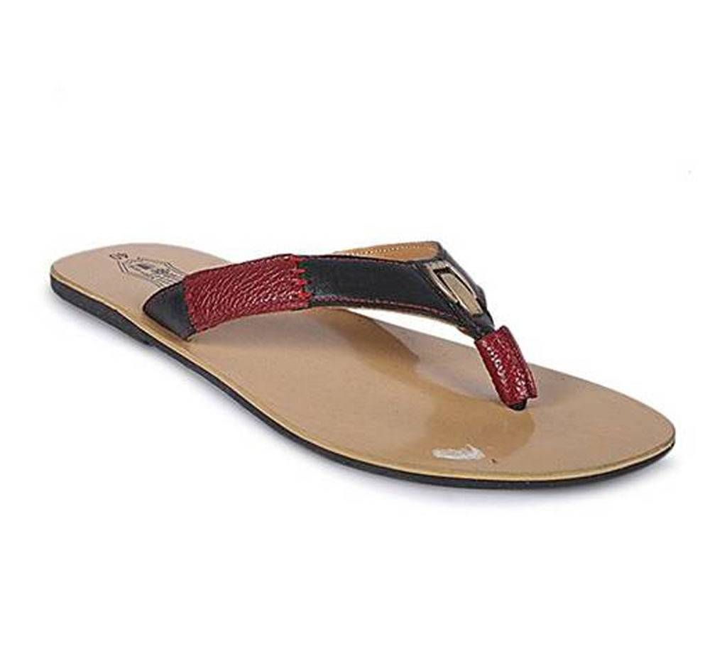 Black and Red Leather Slippers for Men