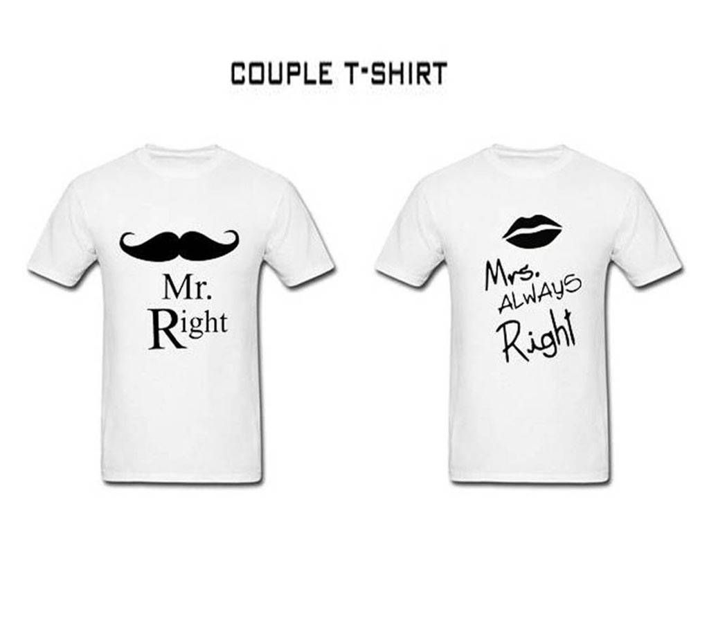 Mr. Right Mrs Always Right Couple Half Sleeve Cotton T-Shirt