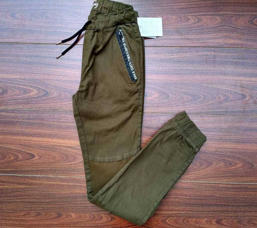 Olive Slimfit Twill Jogger For Men