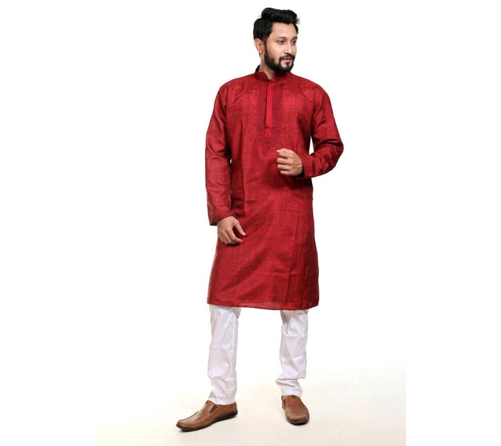 Indian cotton Panjabi for Eid Royal Red Neck embroidery