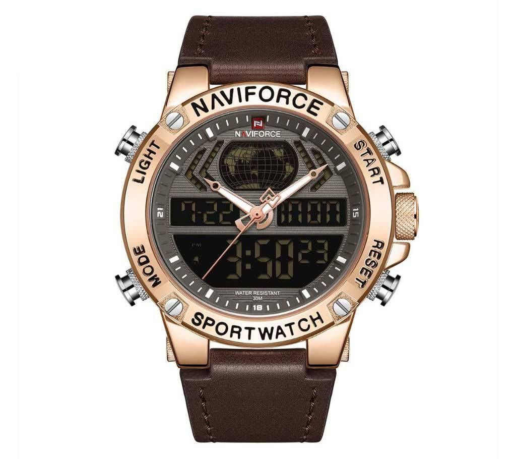 NAVIFORCE NF9164 PU Leather Dual Time Wrist Watch For Men - Chocolate