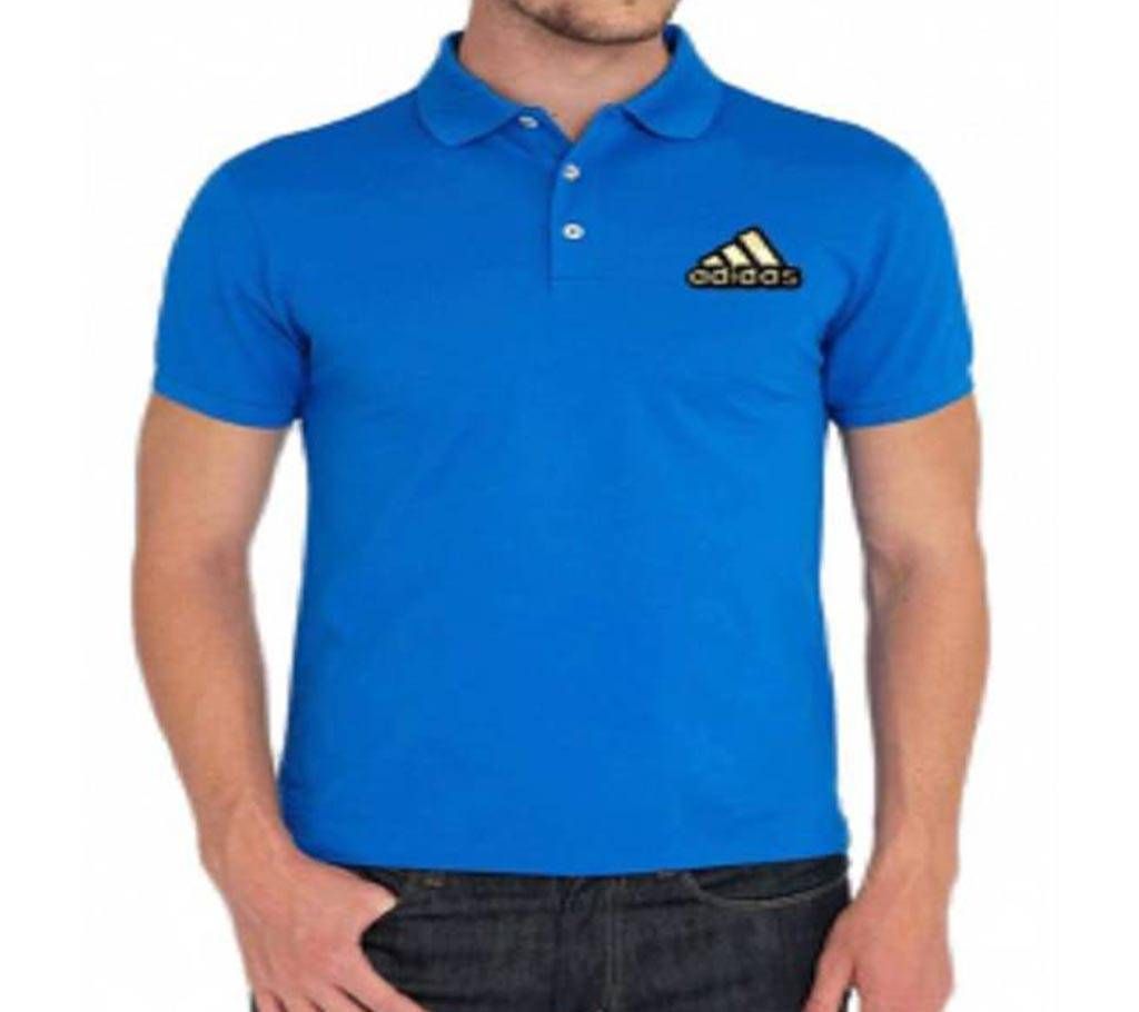 Sky Blue Adidas logo Cotton Short Sleeve Polo for Men-Copy