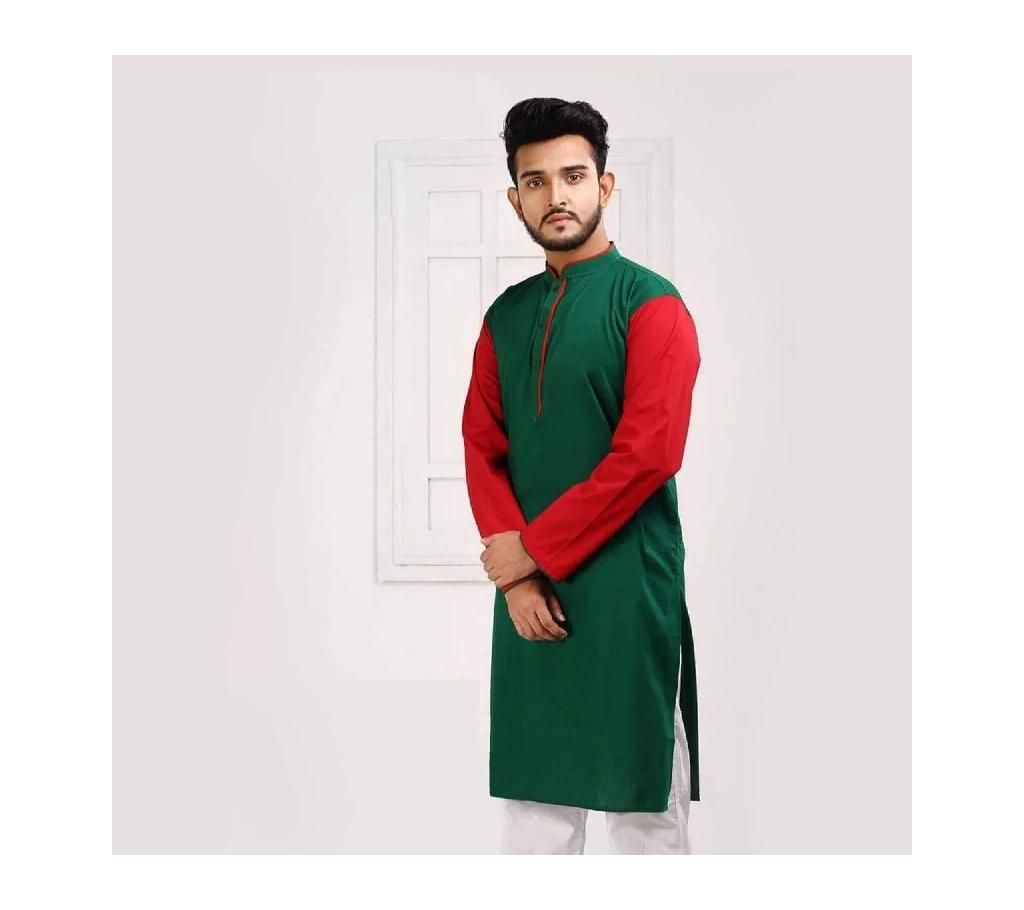Green and red semi long Panjabi