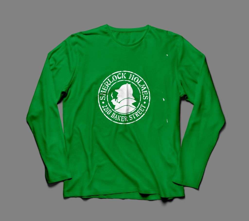 SHERLOCK HOLMES LONG SLEEVE GREEN  COTTON TSHIRT FOR MEN