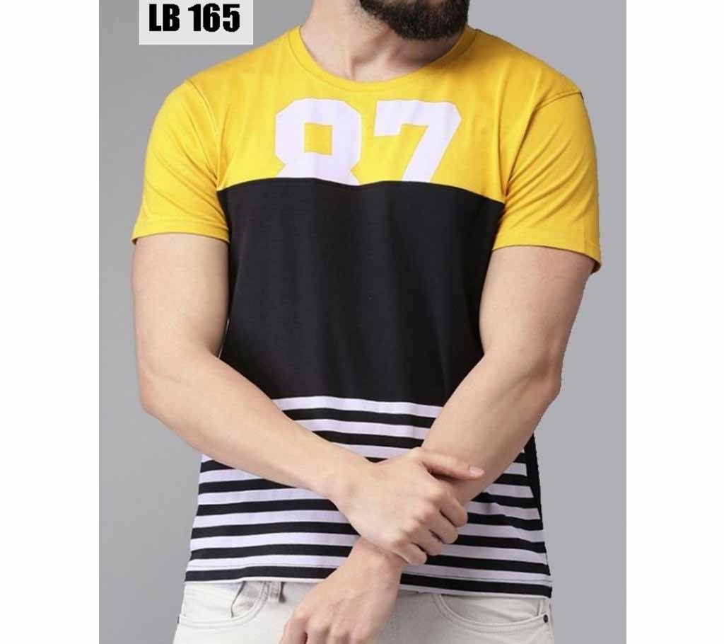 Half Sleeve Cotton T Shirt for Men-Black and Yellow