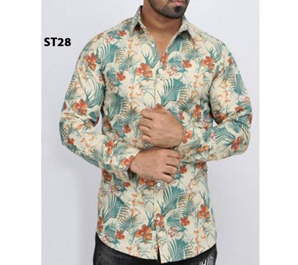 Full Sleeve Printed Khaki Shirt For Men