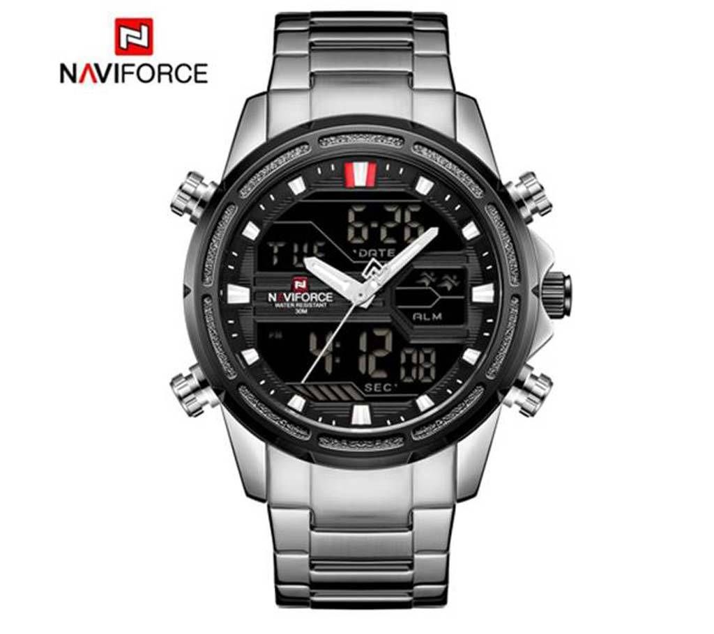 NAVIFORCE NF9138 STAINLESS STEEL DUAL TIME WRIST WATCH FOR MEN - SILVER