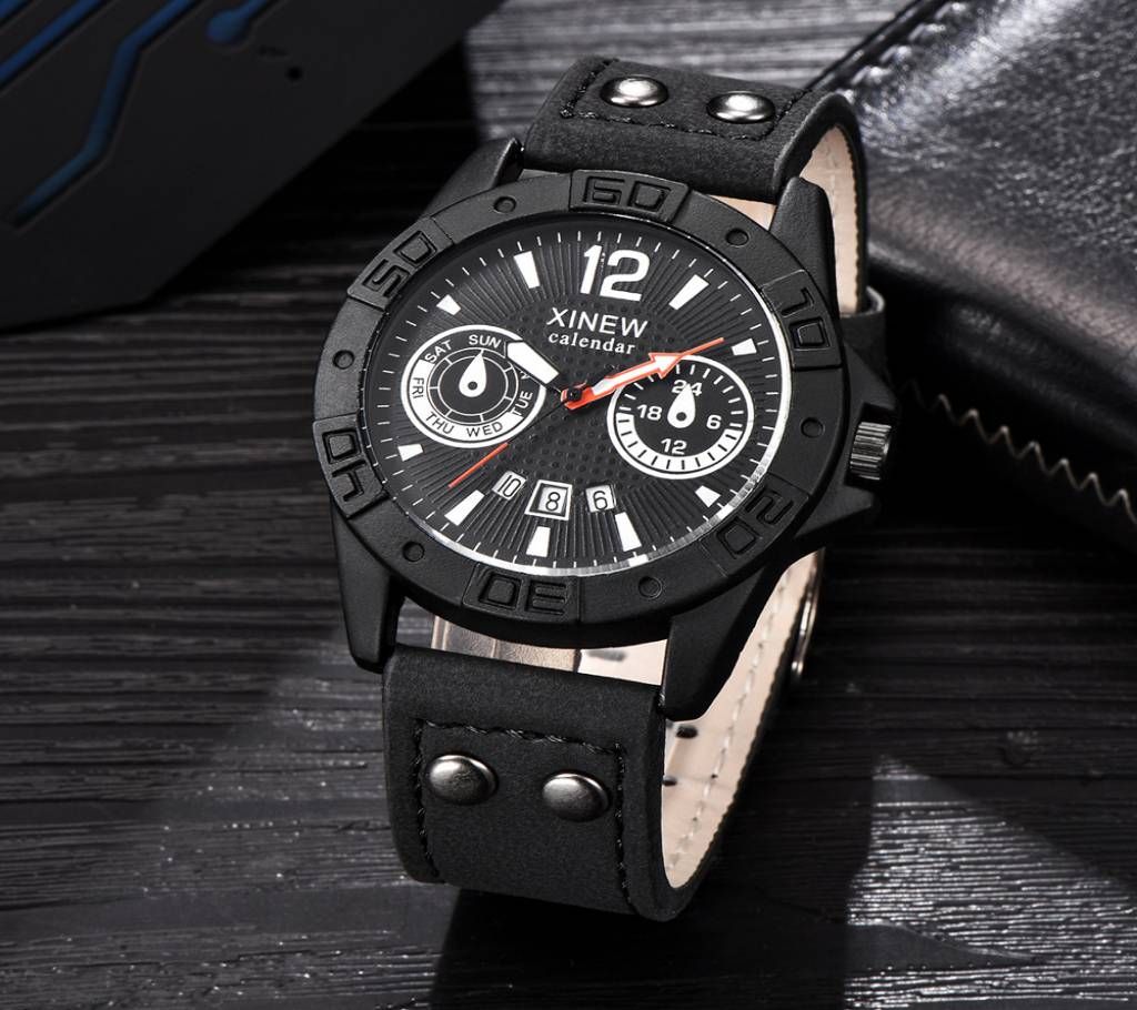 New Fashion Leather Strap Quartz Men Clock Male Casual Watch - Black (Copy)