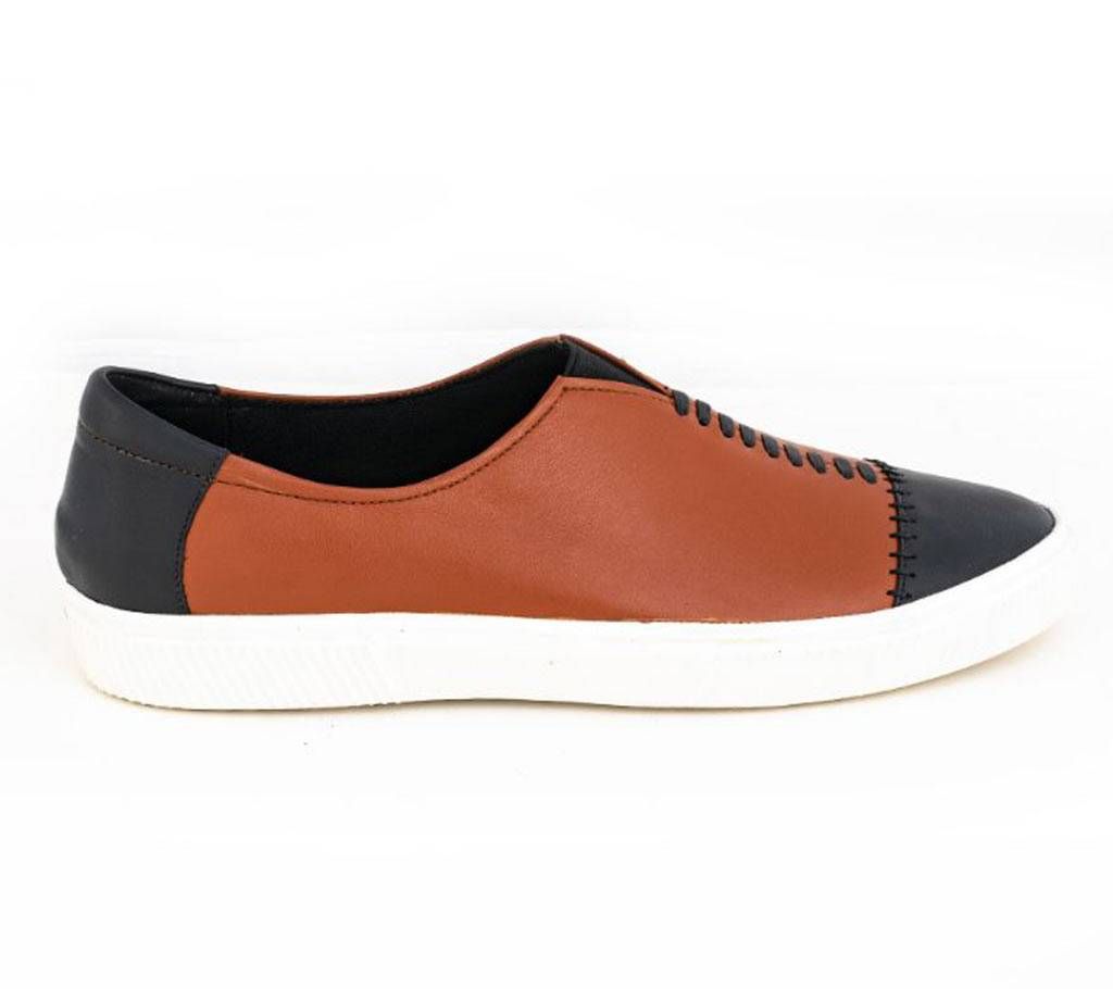 MENS SLIP ON LEATHER SNEAKERS ORANGE/BLACK SHOE