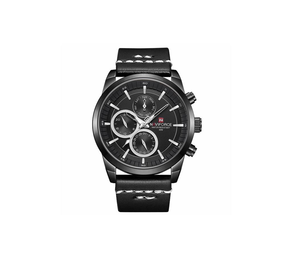 NAVIFORCE NF9148 Black PU Leather Chronograph Watch For Men - Black