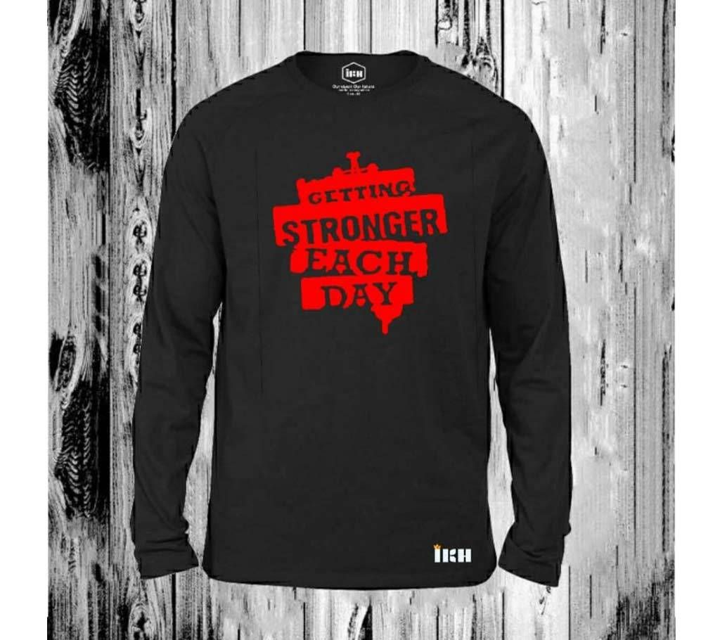 Getting Stronger Each Day Full Sleeve T-Shirt for Man Black - 100% Cotton