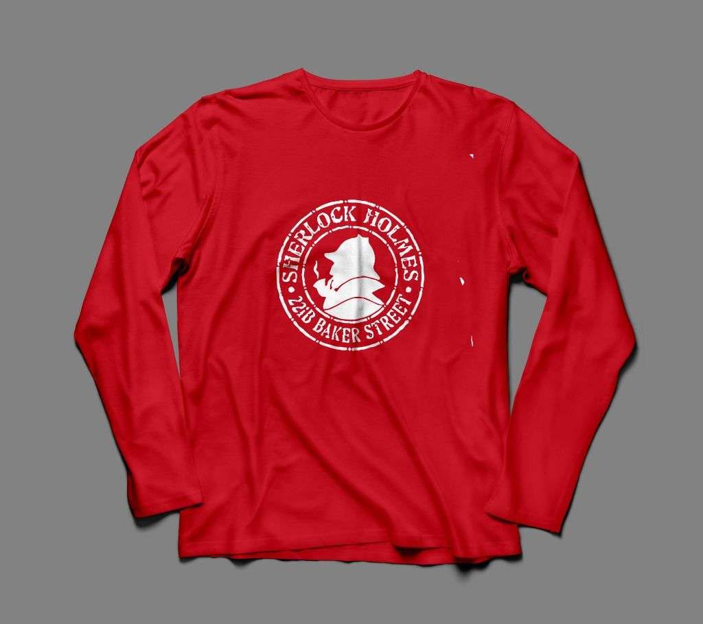 SHERLOCK HOLMES LONG SLEEVE RED  COTTON TSHIRT FOR MEN