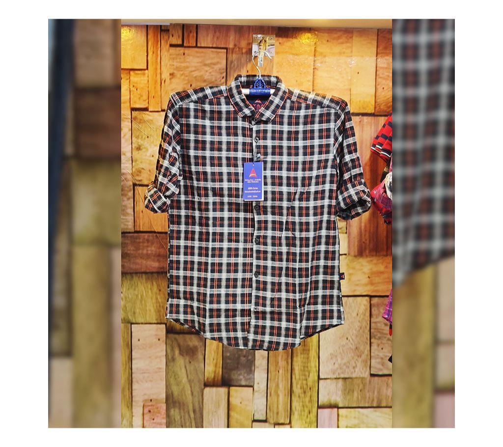  Export Quality Summer Print full sleeve check shirt- Maroon & Black Check.