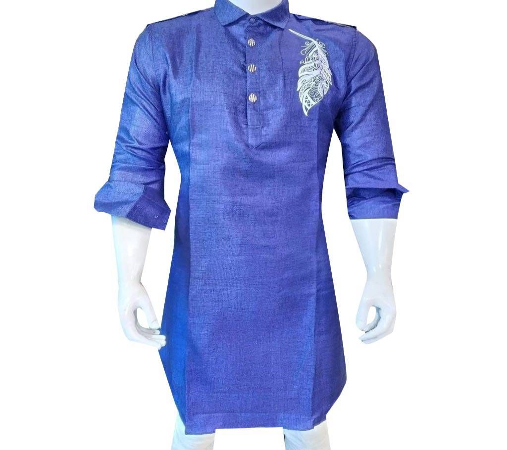 Semi Long Cotton Punjabi-Blue 