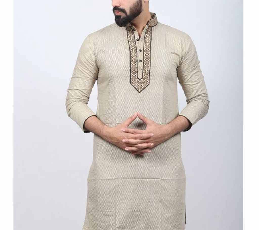 ash semi long cotton punjabi for men 